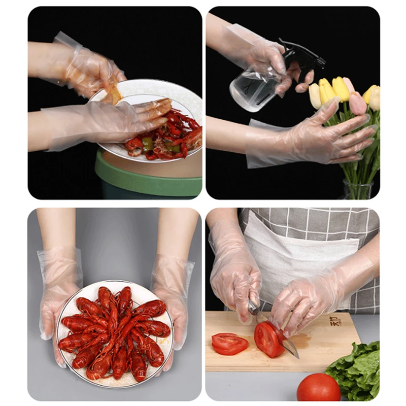 

100pcs Disposable Gloves Transpraent Sanitary Edible Gloves Multi-functional Gloves For Kitchen Cooking Household Cleaning