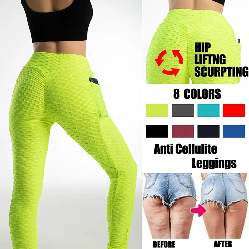 

Women's Bubble Yoga Leggings Pants Sport Fitness High Waist Sports Hip lifted Pant With Pockets Hips Were Bubble Sexy Yoga Pants