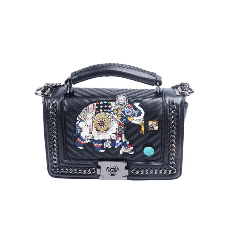 

Luxury Shoulder Bag For Women PU Leather Crossbody Bag Vintage Embroidery Elephant Handbag Designer Lady Purse Bolsas
