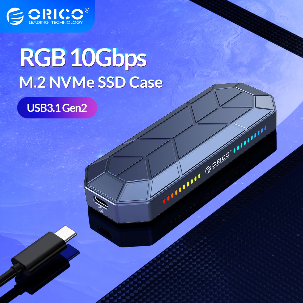ORICO RGB M2 SSD чехол NVME корпус M.2 к USB Type C 3 1 Gen2 10 Гбит/с бокс крутой игровой стиль