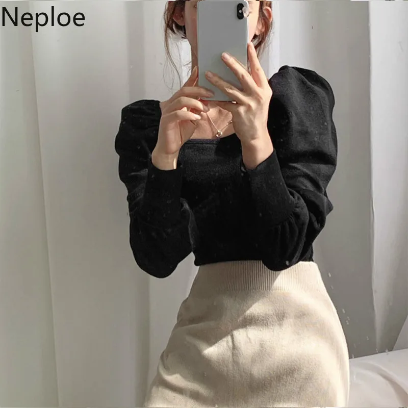 Шикарная футболка Neploe с квадратным воротником и вырезами до ключиц облегающие