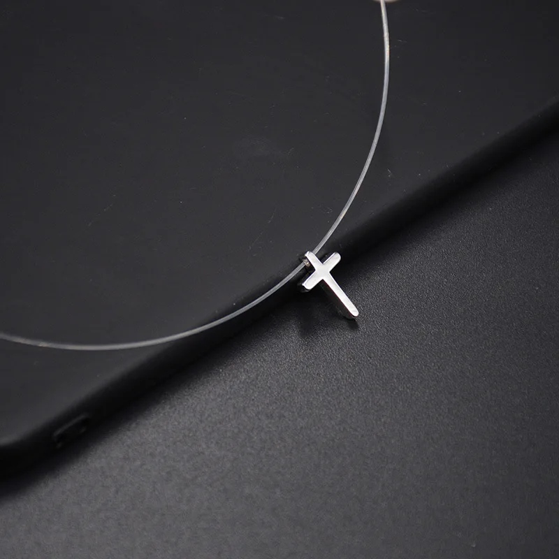 9-Cross Хит, женское прозрачное рыболовное ожерелье, серебряная невидимая цепочка, ожерелье, женские Стразы колье-чокер, подарок для женщин - Окраска металла: 9-Cross