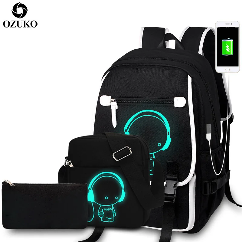 

Модные школьные рюкзаки OZUKO для подростков, Молодежные светящиеся школьные ранцы с мультипликационным рисунком аниме для мальчиков и девоч...