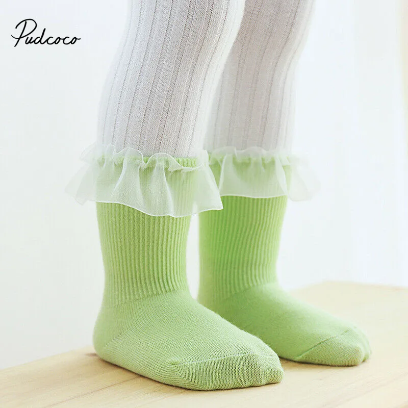 От 0 до 5 лет дышащие хлопковые кружевные сетчатые носки принцессы с рюшами