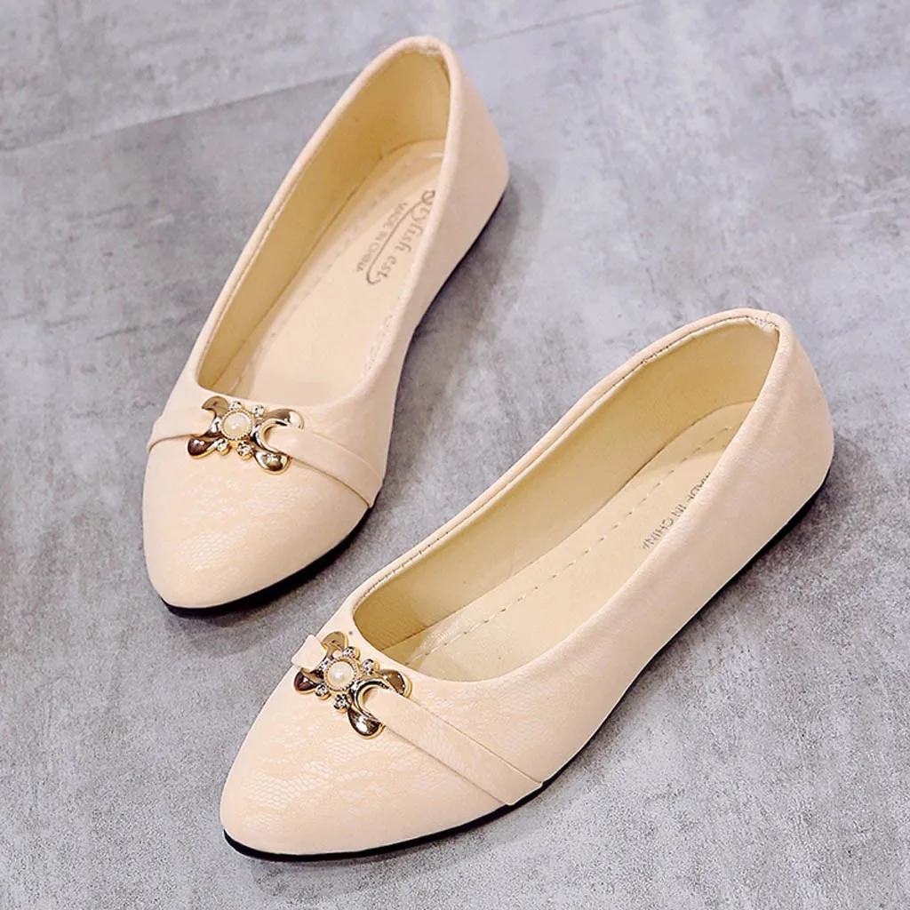 

Womens Casual Shoes Tip-necked Pearl Decorative Light Low-heeled Female Akira Asakuchi Cover Heel Womens Casual Shoes