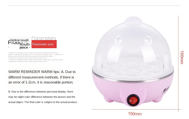 

Electric Egg Cooker, Omelet, Scrambled, Soft, Medium, Hard-Boiled Boiler Cooker with Auto Shut-Off and Buzzer, Measuring 220V