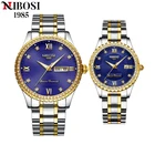 Часы наручные NIBOSI парные, брендовые Роскошные Кварцевые золотистые, из нержавеющей стали для влюбленных мужчин и женщин