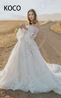macdugal wedding dress 2021 princess tulle beach party bride gown applique retachable sleeve vestido de novia civil women skirt