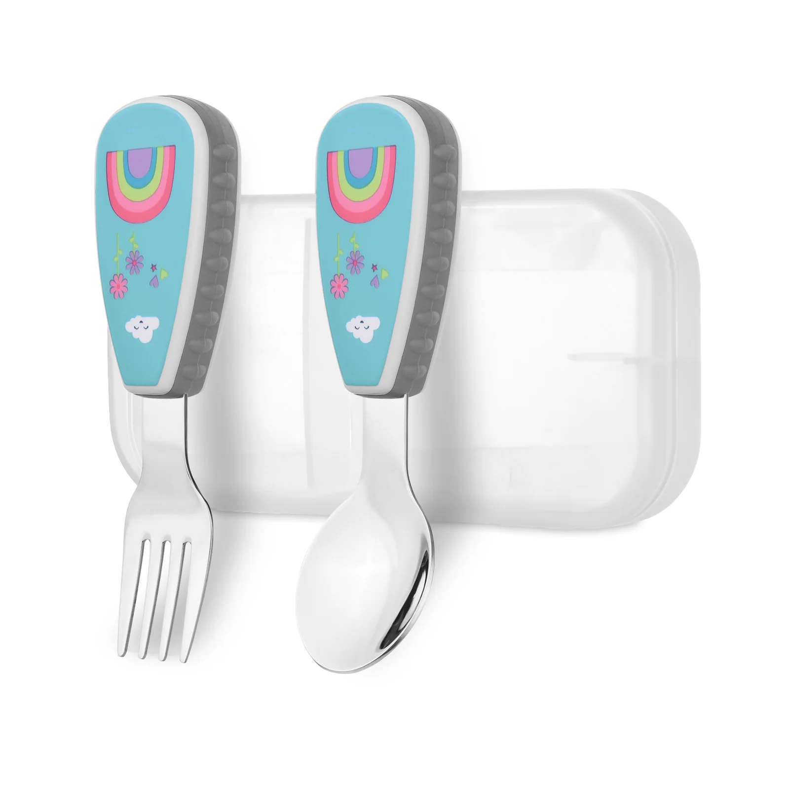 Cute Kids Spoon and Fork Set Stainless Steel & PP Material with Lovely Patterns for 12+ Month Toddlers Storage Case |