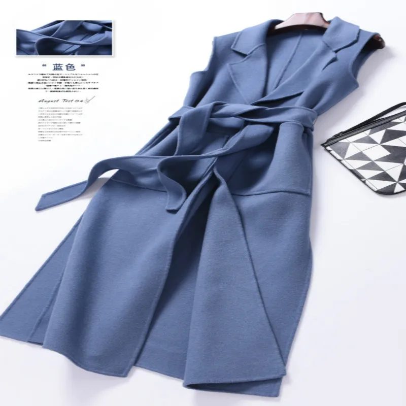 Модный 95% двухсторонний женский жилет из 2021 кашемира длинное Однотонное