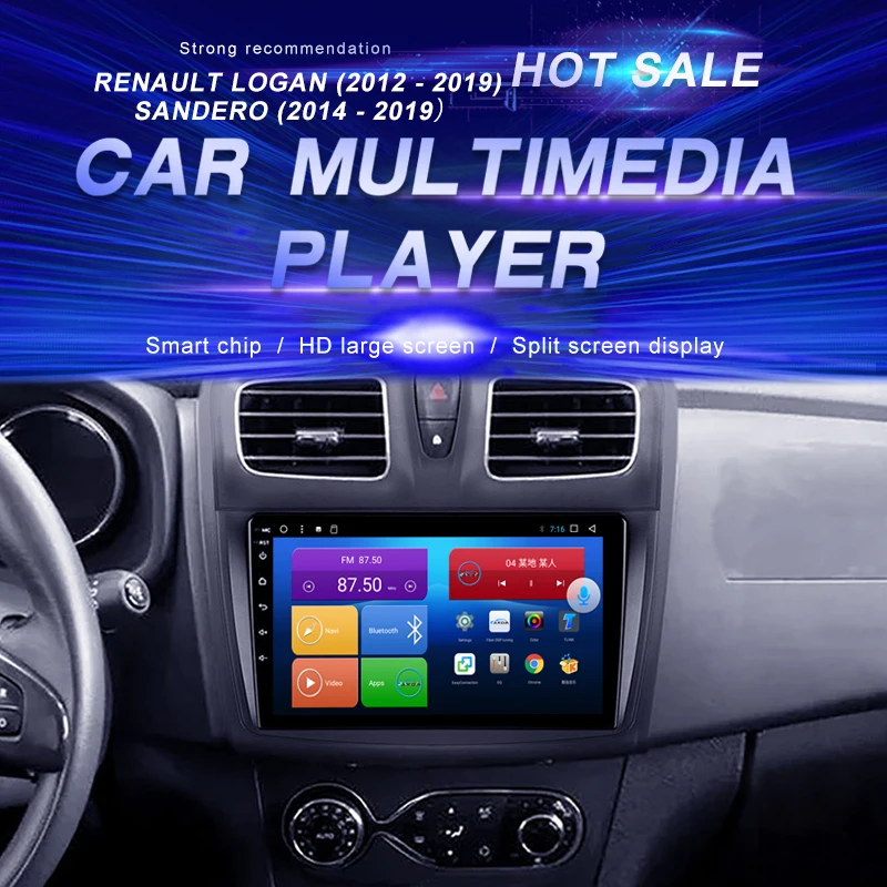 

Автомобильный DVD-проигрыватель на Android для Renault Logan 2012 - 2019 Sandero 20, автомобильное радио, мультимедийный видеоплеер, навигатор GPS, Android, двойной Din