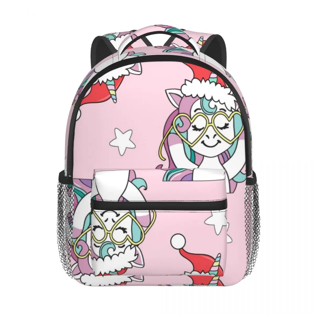 Christmas Unicorn In Santa Claus Hat On Pink Kids Backpack Toddler School Bag Kindergarten Mochila for Boys Girls 2-5 Years