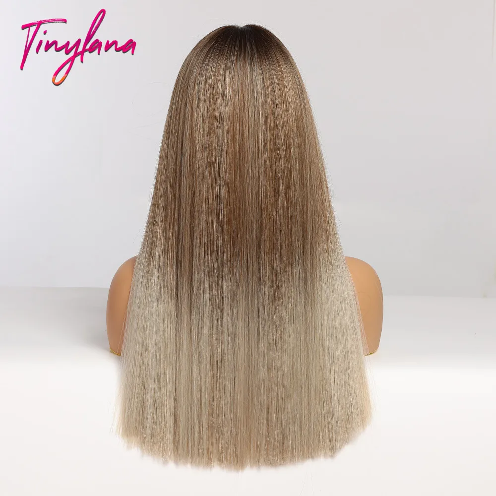Крошечная Лана хайлайтер длинный прямой синтетический парик смешанные