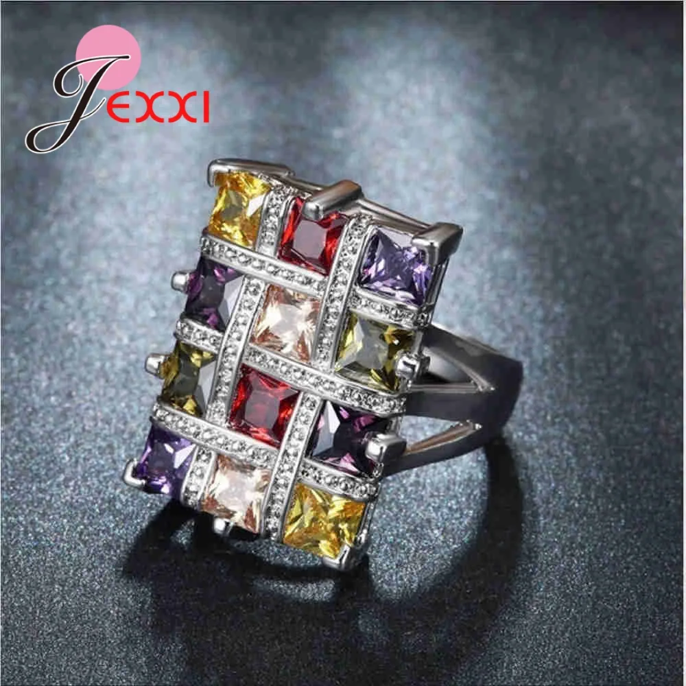Colorful Hyperbole Trendy 925 Sterling Silver Square Cubic Zircon Rings For Women Girls Jewelry Fashion Engagement Gift | Украшения и