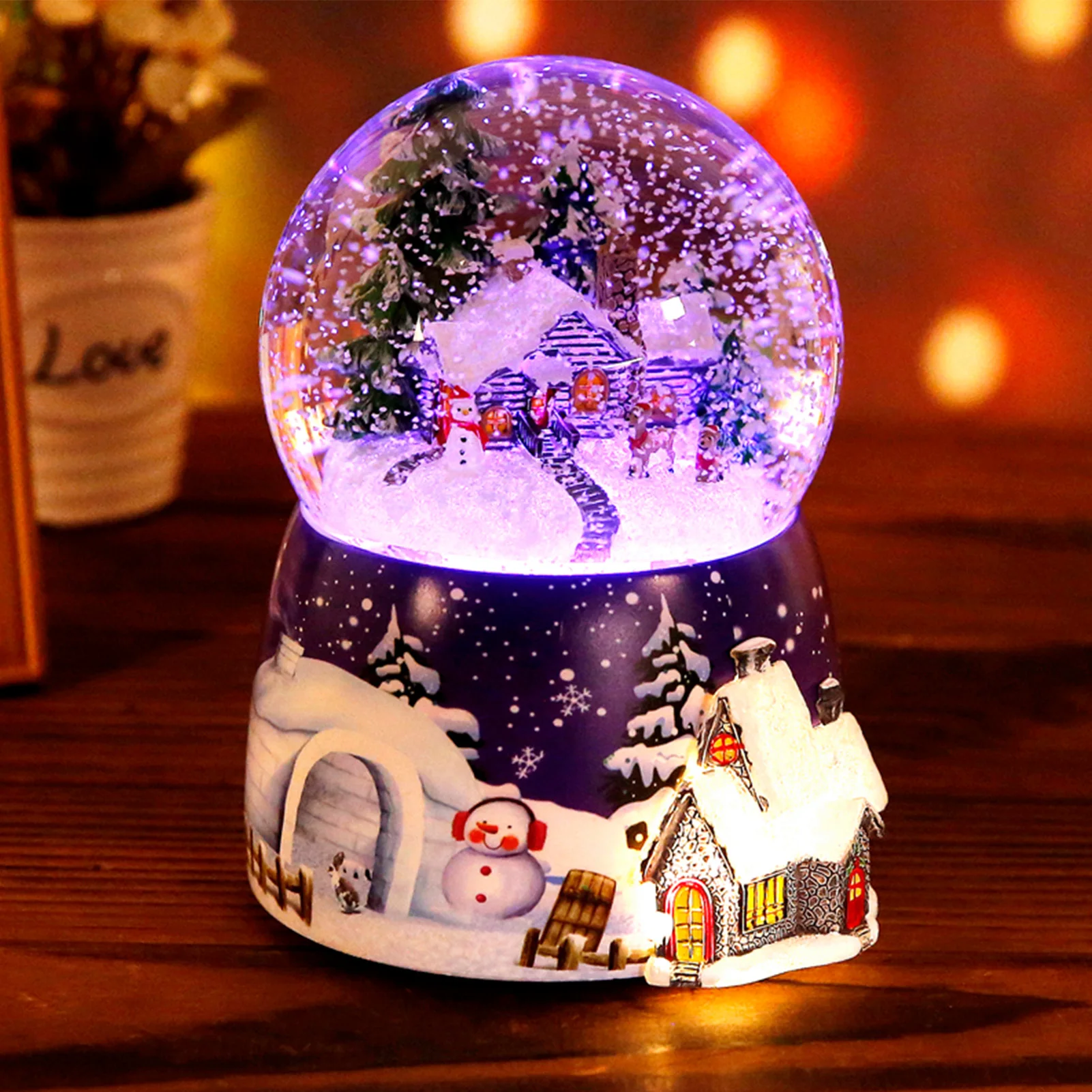 

Музыкальная шкатулка из полимерного материала хрустальный шар, снежный шар, стеклянные огни, Рождественский подарок с динамиком, вращающий...