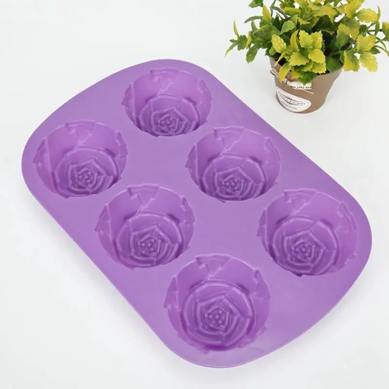 

Silicone Mold Cake Rose Flowers Shape 3D Mould Wedding Dessert Mousse 6-Cavity Chocolate Mold Reusable Candy Bakeware Tools