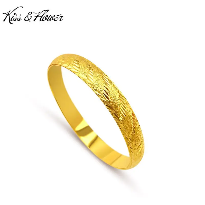 

KISS&FLOWER BR19 Fine Jewelry Wholesale Fashion Woman Girl Mother Birthday Wedding Gift Matte Round 24KT Gold Bracelet Bangles
