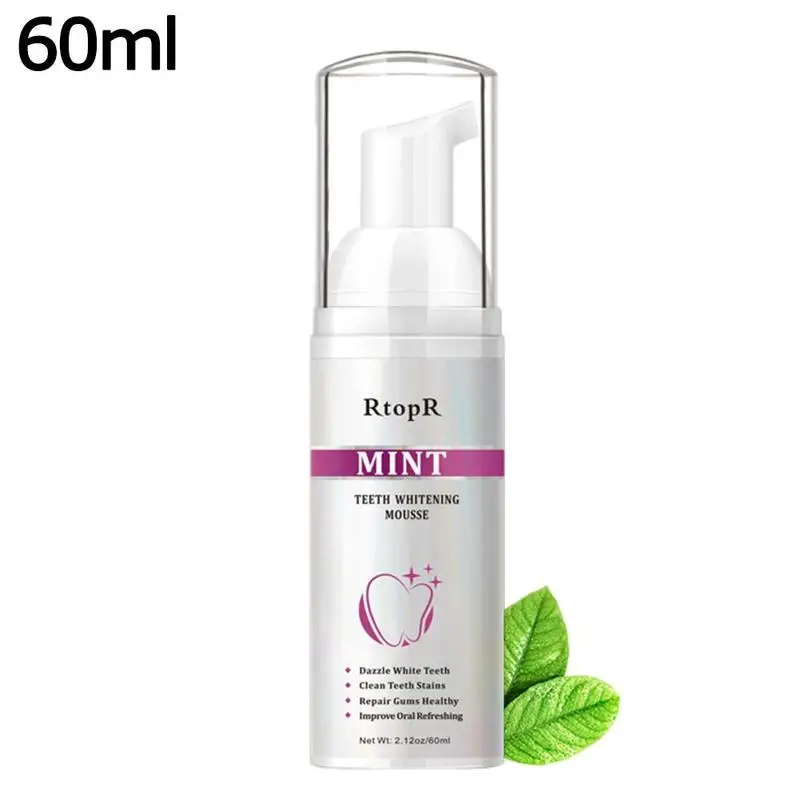 

1Pcs 60ml Mint Tooth Whitening Cleaning Mousse Remove Stains Oral Odor Fresh Breath Bright Teeth Toothpaste Dental Care Supplies