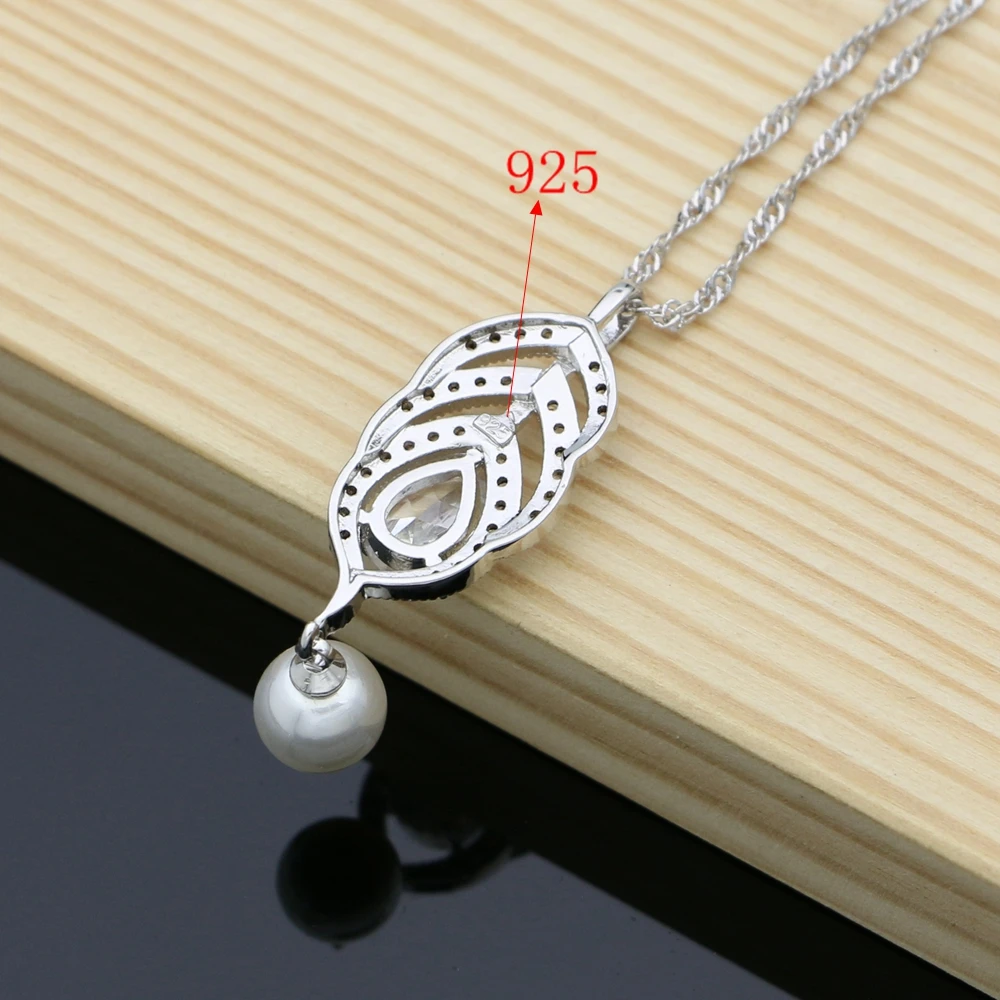 Серебряный Цвет Свадебный Жемчуг Ювелирные наборы натуральный белый циркон