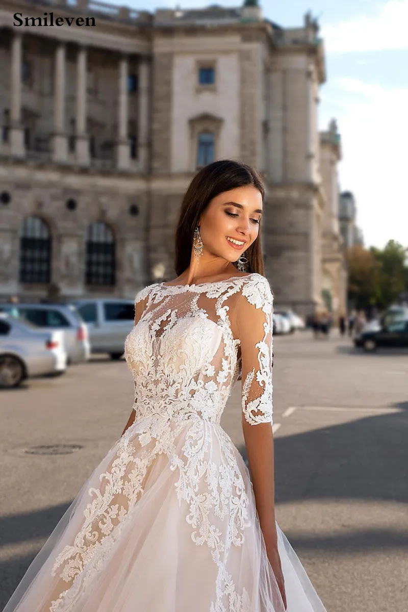 Smileven свадебное платье принцессы с коротким рукавом женское открытой спиной Vestido
