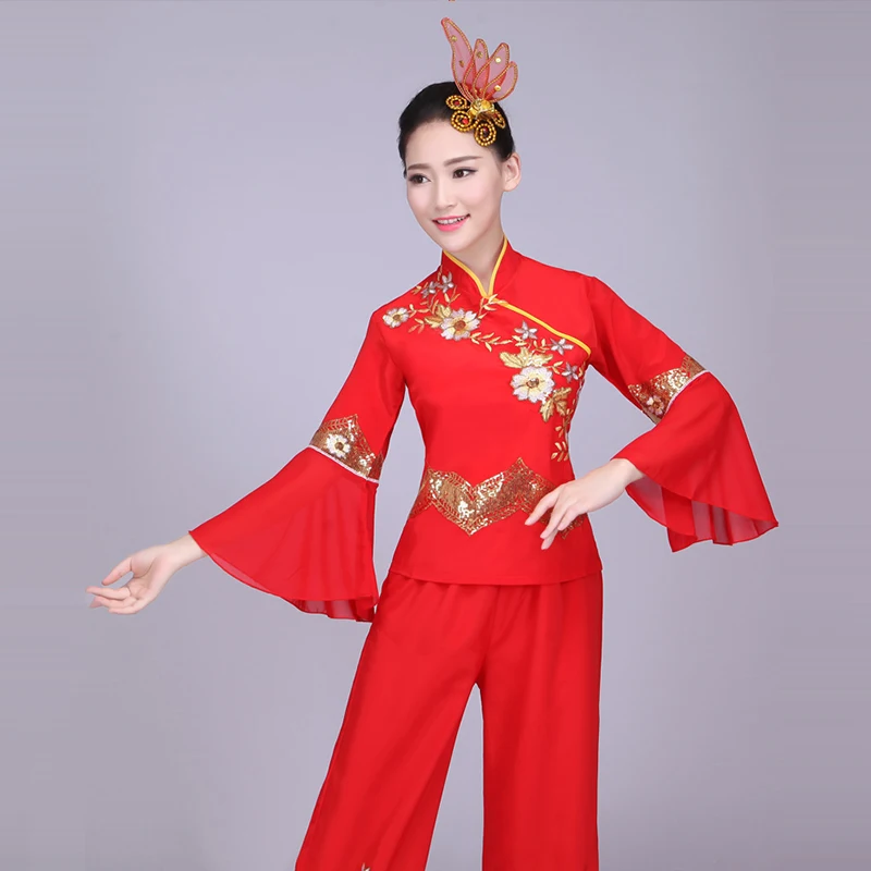 

Chinese style, Hanfu, Yangko clothing costumes, female fan dance square dance clothes, Chinese folk dance costume for woman