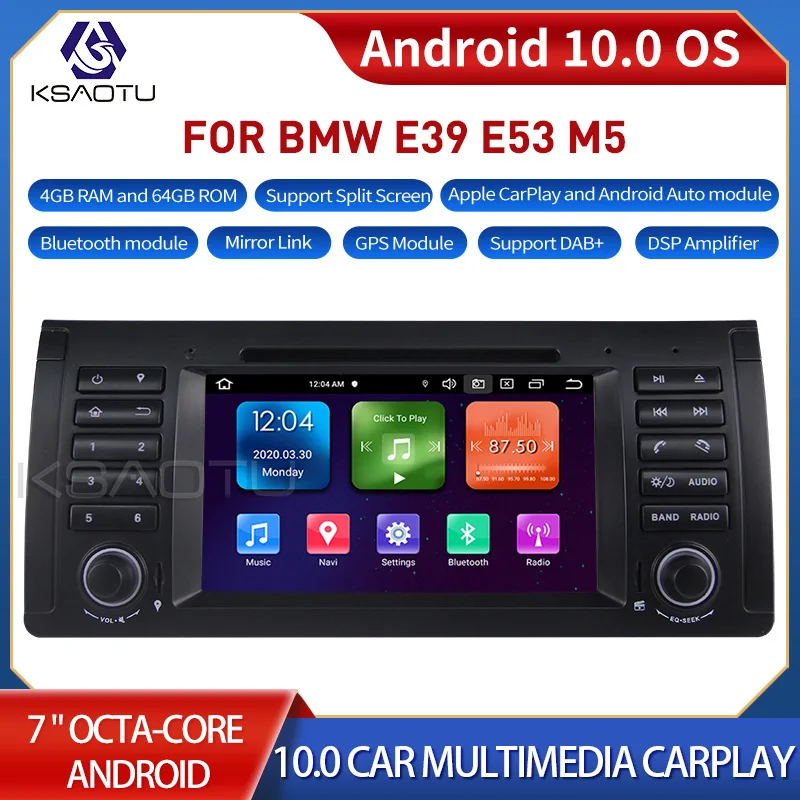 

KSAOTU 7061 7 "8-ядерный Android 10,0 автомобильный стерео Carplay DSP DAB + GPS WiFi USB DVB-T 4G TPMS Canbus OBD2 для BMW E39 E53 M5