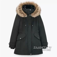 zaahonew 2021 winter women vintage green hooded thick plus velvet parka coat new casual zipper warm fur collar outwear female