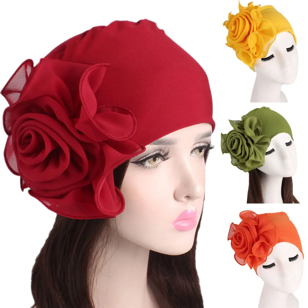 Women Ladies Retro beanie hat Big Flowers Turban Brim Cap Pile Warm chapeau femme Headwear Hats Beanies | Аксессуары для одежды