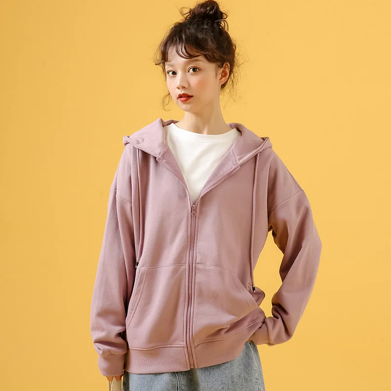 

Zipper pocket sweatshirts female hoodies 2022 new spring autumn casual jackets fashion loose solid women clothing woman hoody