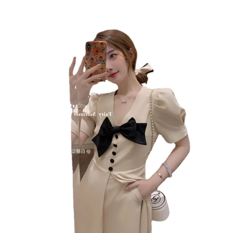 

Elegant Mini Party Dress Women Casual Bow Lace Long Sleeve Black Vintage Dress Bow Sexy One Piece Dress Korean 2021 Spring Chic