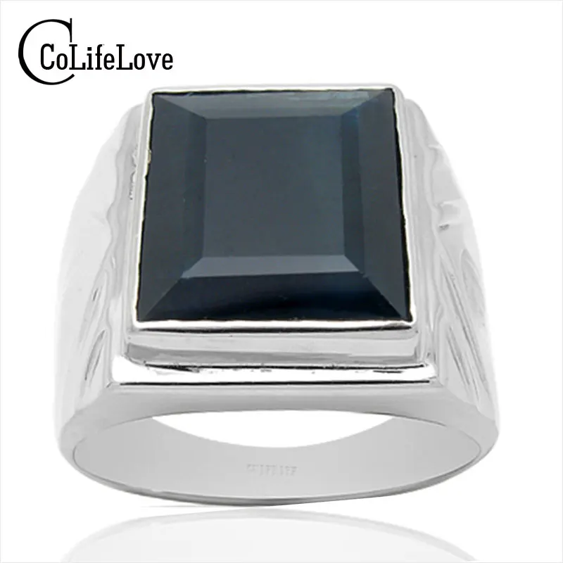 Роскошное мужское кольцо с сапфиром 11*13 мм натуральным черным твердое