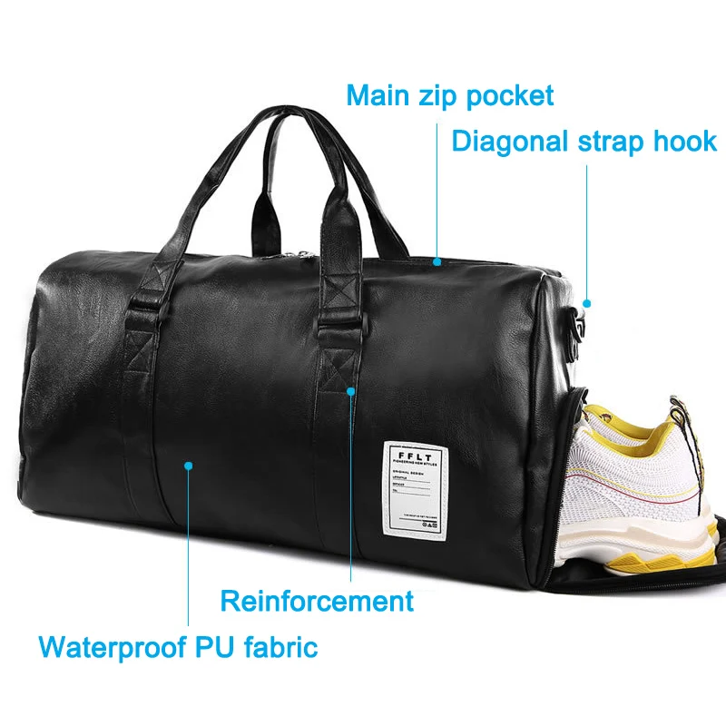 

New Women Men Fitness Bag Solid PU Waterproof Large Capacity Sport Totes for Travelling Drop Shipping