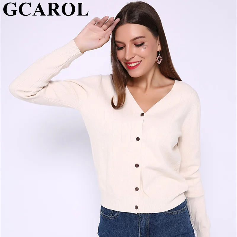 GCAROL Новый женский кардиган с v образным вырезом однобортный короткий свитер в