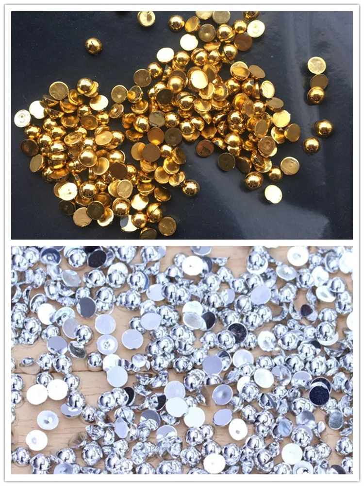 

Gold And Silver Two-Color 5-8mm Semi-Round Pearl Bottom ABS Semi-Round Pearl DIY Nail Party Handmade Crafts Accessories