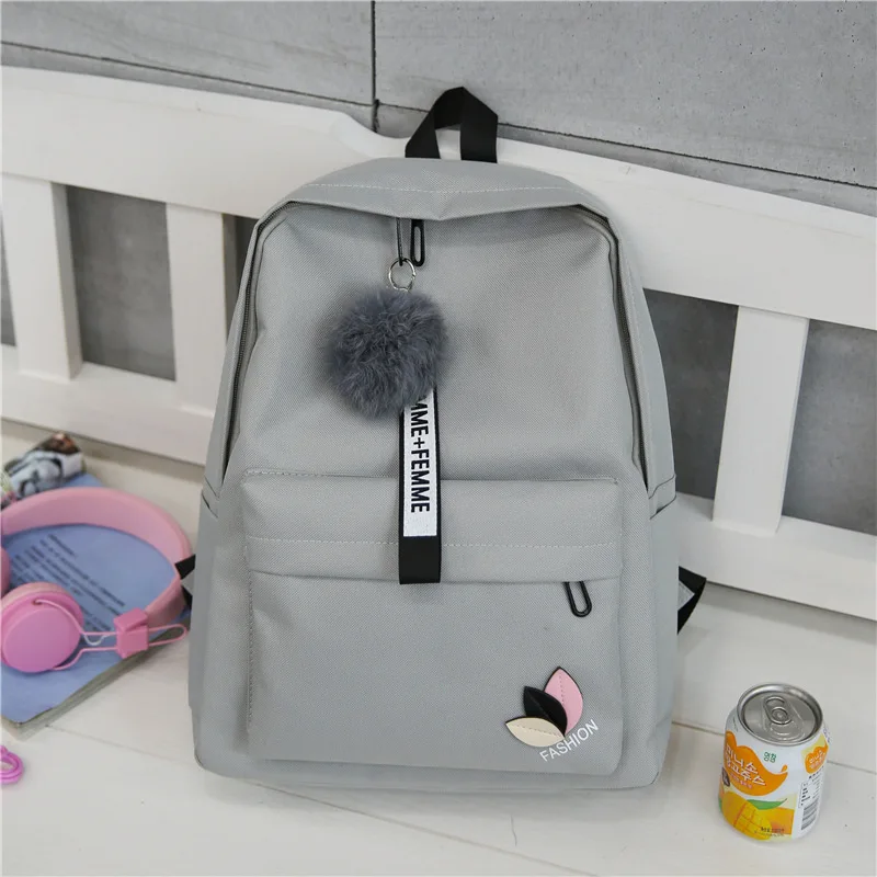 

New Korean Nylon Printing Solid Backpack Girl School Bags for Teenage College Wind Women SchoolBag High Student Bag Black Pink