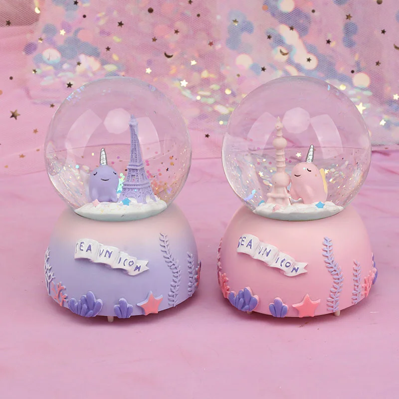 Каучуковая Миниатюрная модель прелестных нарвалов хрустальный шар фигурки