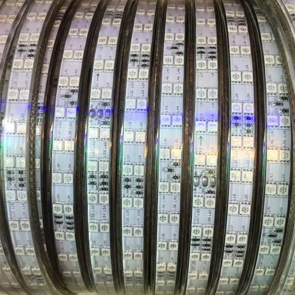 Двухрядная светодиодная RGB лента 220 В с ИК-управлением 120 светодиодов на метр 5050 24