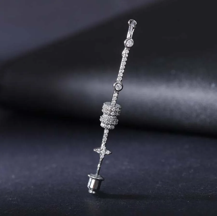 

new trendy elegant single slip star stick women earrings simple cool girls unusual punk chic blue bead stud earring