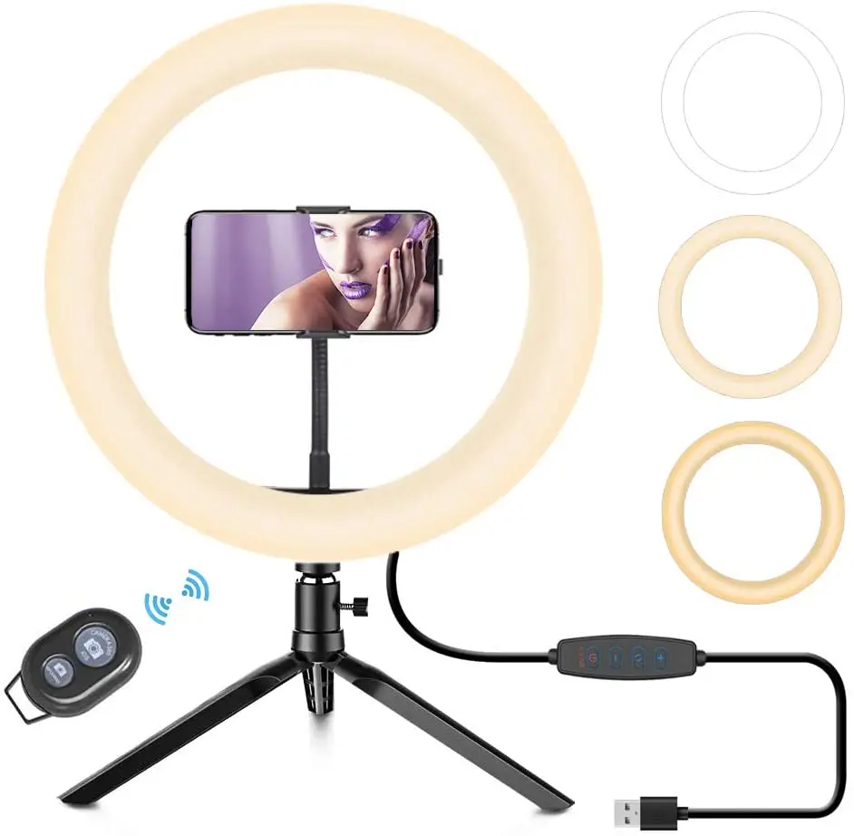

Selfie Ring Light, 10.2'' Upgraded Dimmable LED Fill Light with Cell Phone Holder with 3 Light Modes 10 Brightness Levels for