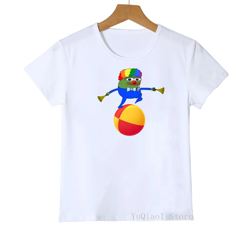 

2020 Rainbow Clown playing ball cartoon print t shirt girls boys summer tops kids clothes white funny tshirt camisetas t-shirt