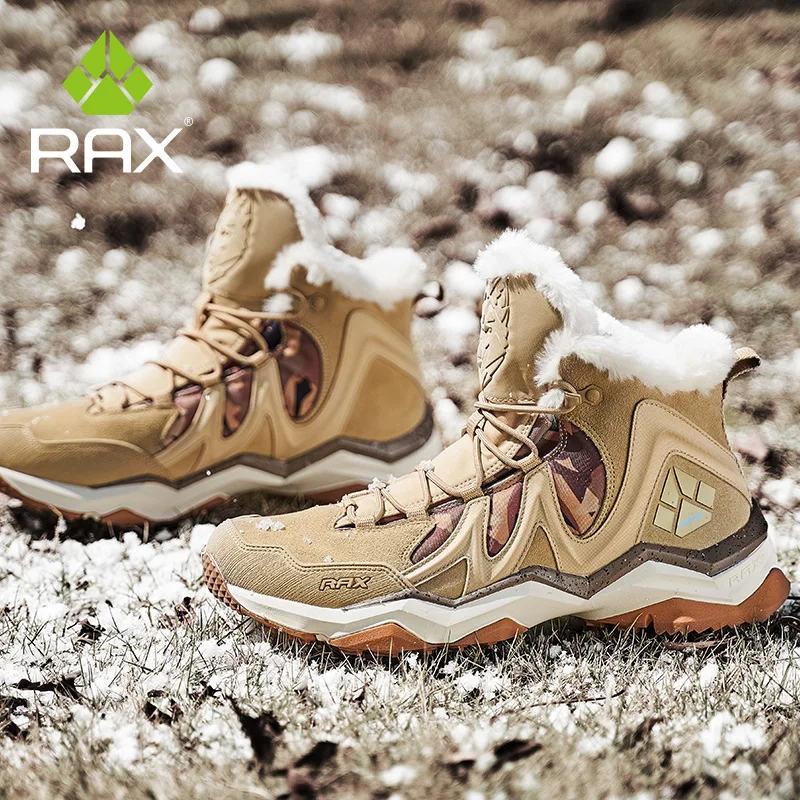 RAX Winter Snow Boots For Men Women Fleece Hiking Boots Outdoor Sports Sneakers Mens Mountain Snow Shoes Trekking Walking Boots