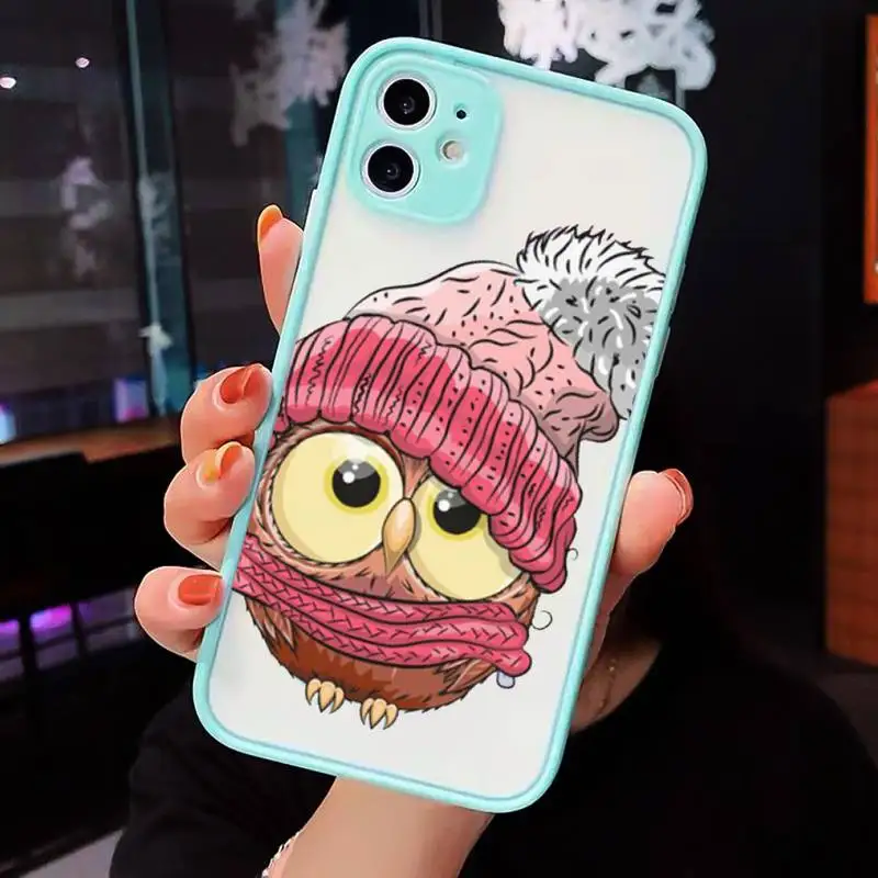 

Cute animal Owl Phone Cases Matte Transparent for iPhone 7 8 11 12 s mini pro X XS XR MAX Plus cover funda