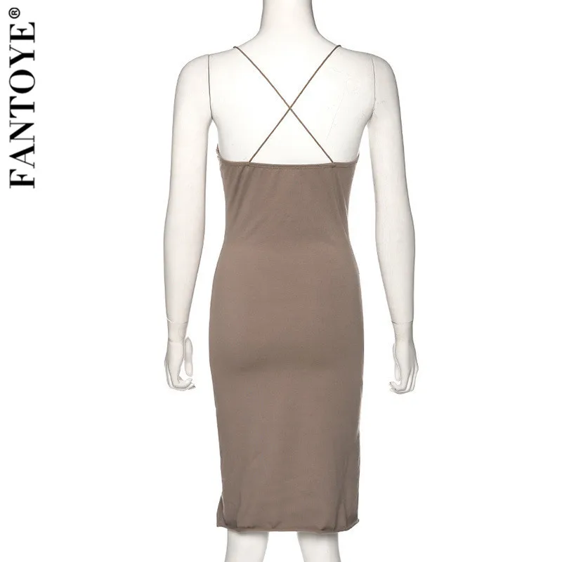 FANTOYE Asymmetrical Cross Spaghetti Strap For Women Dress Sexy V Neck Backless Summer Dresses Skinny Partywear Female Vestidos | Женская