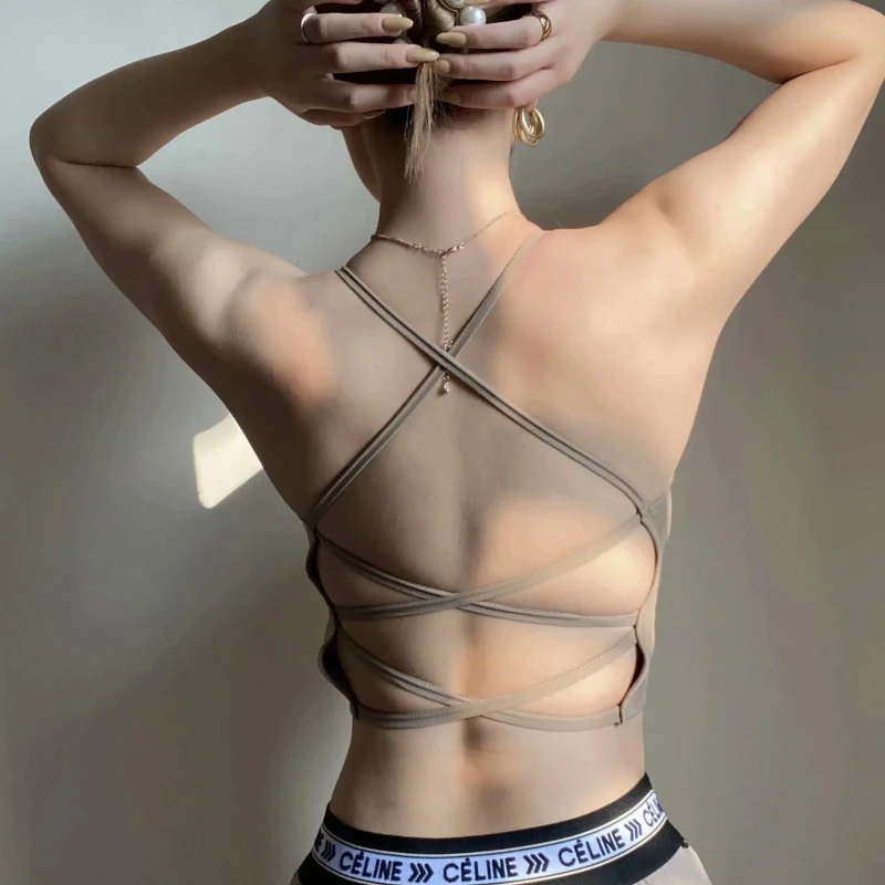 

PUWD Sexy Woman Stretchy Backless Short Camisole 2021 Spring Fashion Ladies Slim Holiday Knit Strapless Vest Female Tie up Tops