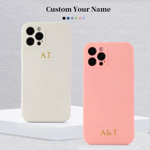 custom name diy candy color liquid silicone phone case for iphone 13 12 pro max mini xs xr x 7 8p luxury soft personalize cover free global shipping