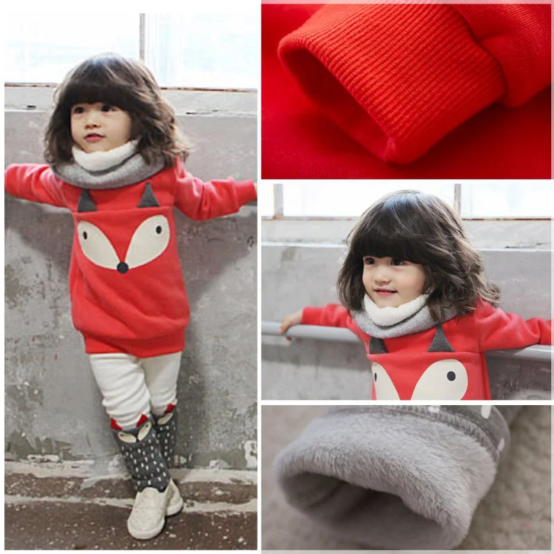 

Spring Winter Baby Girl Clothing Kids Cute Cartoon Fox Long Sleeve Thicken Warm Sweatshirts Trousers 2pcs Set New