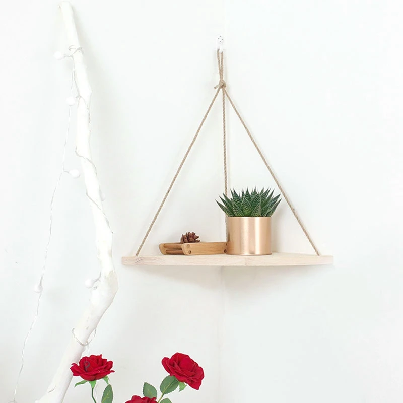 Деревянная подвесная полка угловая полки для ванной с веревкой домашнего