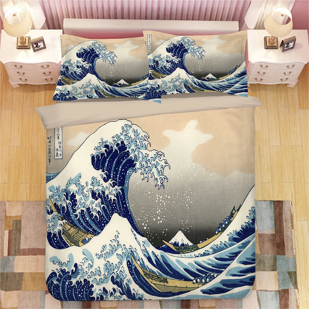 

3D Sea Wave Print Bedding Set Duvet Covers Pillowcases One Piece Comforter Bedding Sets Bedclothes Bed Linen