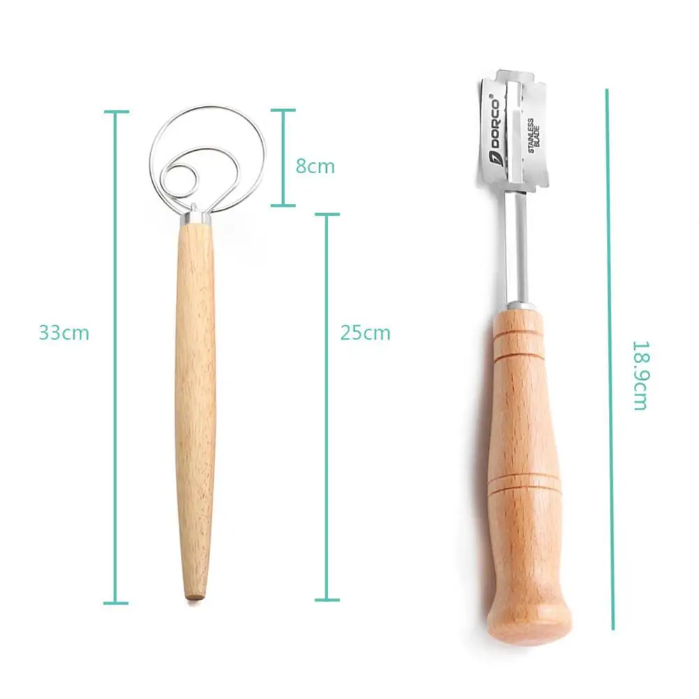 

3Pcs/set Wooden Bread Lame Tools Bakery Scraper Bread Knife/Slicer/Cutter Dough Breads Scoring Lame With Danish Whisk Set