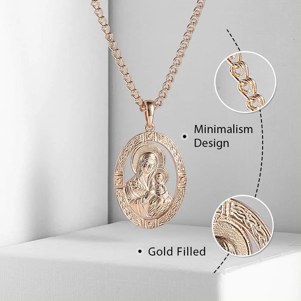 Ожерелье с подвеской Девы Марии из золота 585 розового цвета для мужчин и женщин, с чармом Иисуса, на цепочке улитки 50 см, ювелирные украшения в подарок GP194.
